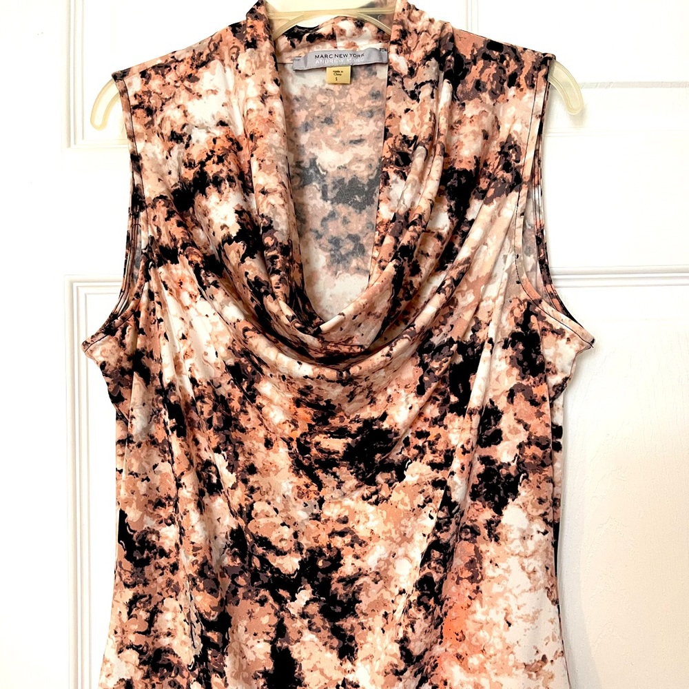Office style blouse, multi colored white, beige, pinkish-orange, gray, black